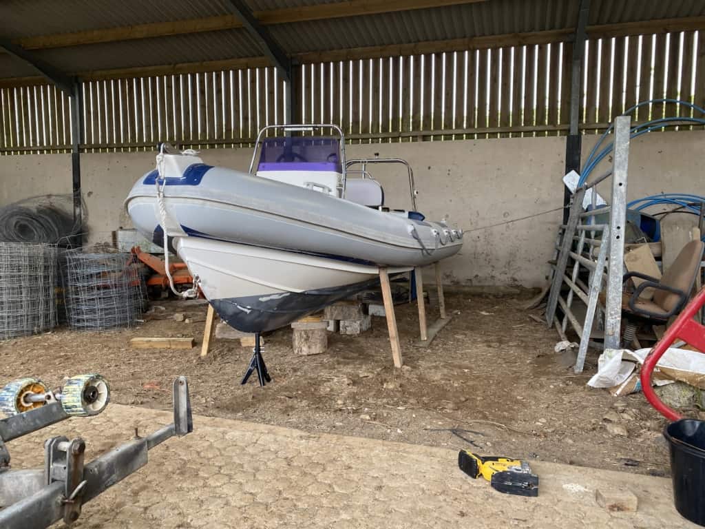 Boat layed up in storage ready for the winter season