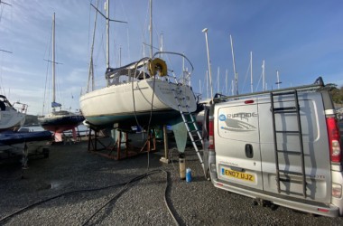 Out of water Yacht undergoing a winterisation service